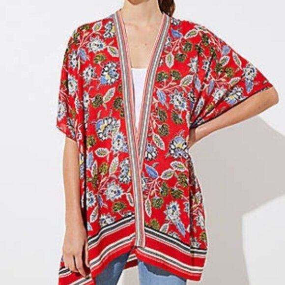 LOFT Border Floral Kimono Size M/L New - Picture 1 of 7